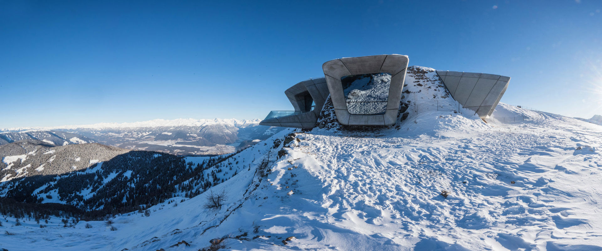 MMM Corones in winter Museum with three viewpoints has been built into a hill.